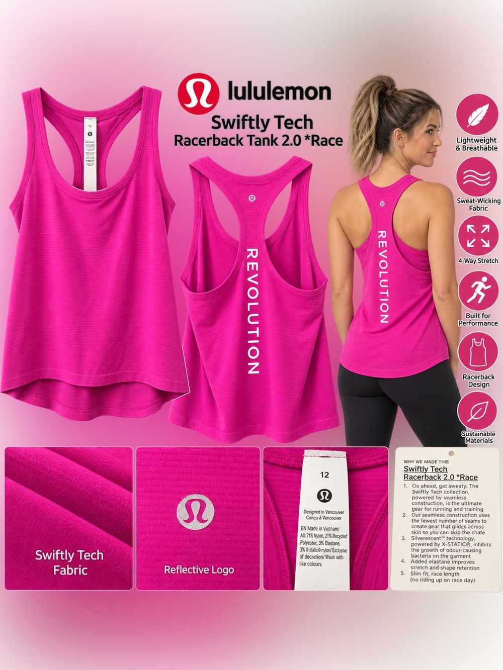lululemon athletica Swiftly Tech Magenta Racerback 2.0 Tank Top